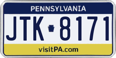 PA license plate JTK8171