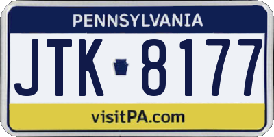 PA license plate JTK8177
