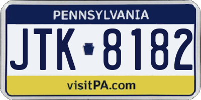 PA license plate JTK8182