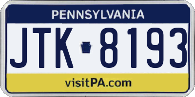 PA license plate JTK8193