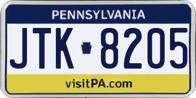 PA license plate JTK8205