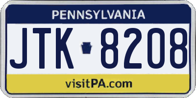 PA license plate JTK8208