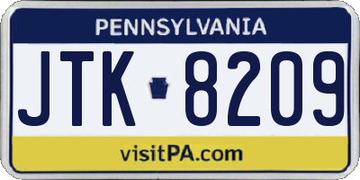 PA license plate JTK8209
