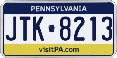 PA license plate JTK8213