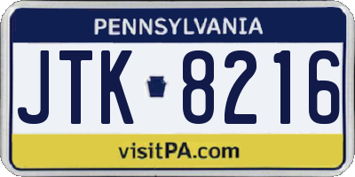 PA license plate JTK8216
