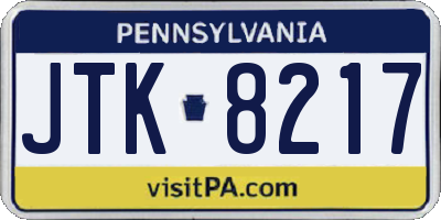 PA license plate JTK8217