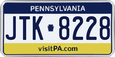 PA license plate JTK8228