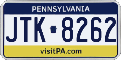 PA license plate JTK8262