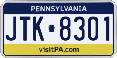 PA license plate JTK8301