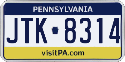 PA license plate JTK8314