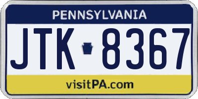 PA license plate JTK8367