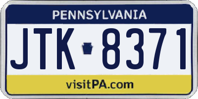 PA license plate JTK8371