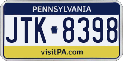 PA license plate JTK8398