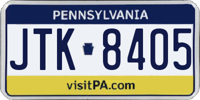 PA license plate JTK8405