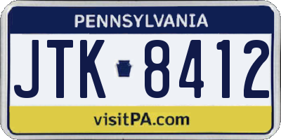 PA license plate JTK8412