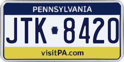 PA license plate JTK8420