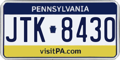 PA license plate JTK8430