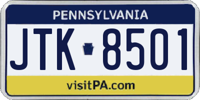 PA license plate JTK8501