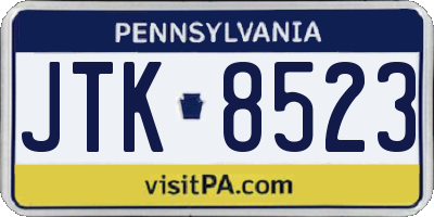 PA license plate JTK8523