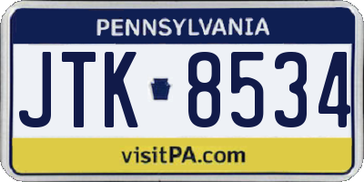 PA license plate JTK8534