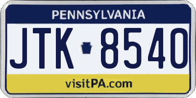 PA license plate JTK8540