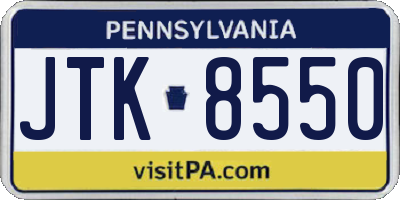 PA license plate JTK8550