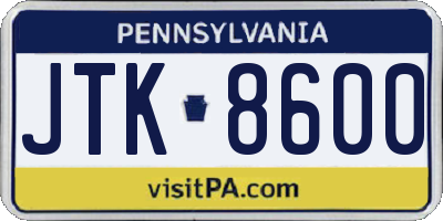 PA license plate JTK8600