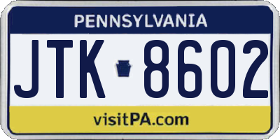 PA license plate JTK8602