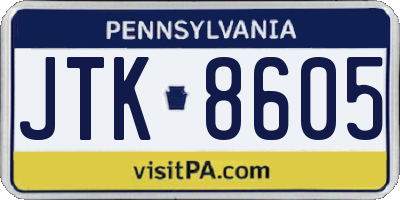 PA license plate JTK8605