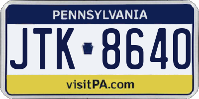 PA license plate JTK8640