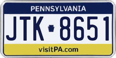 PA license plate JTK8651