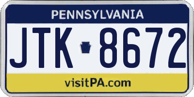 PA license plate JTK8672