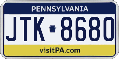 PA license plate JTK8680