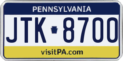 PA license plate JTK8700