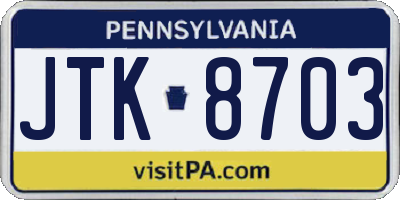 PA license plate JTK8703