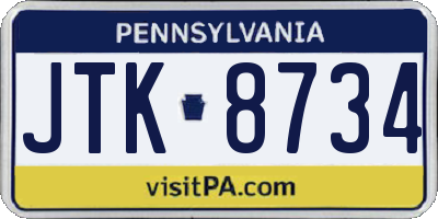PA license plate JTK8734