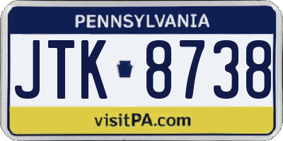 PA license plate JTK8738