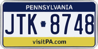 PA license plate JTK8748