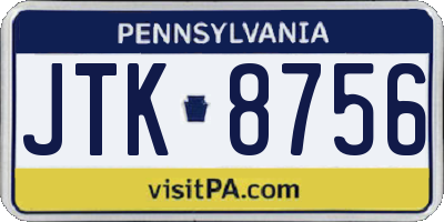 PA license plate JTK8756