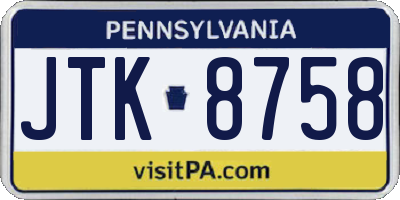 PA license plate JTK8758