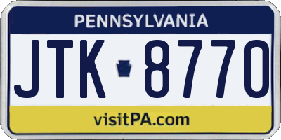 PA license plate JTK8770