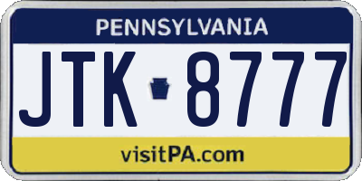 PA license plate JTK8777