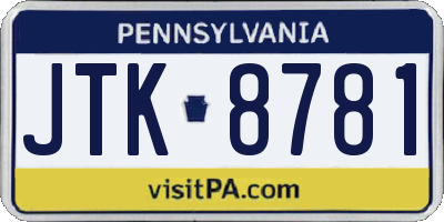 PA license plate JTK8781