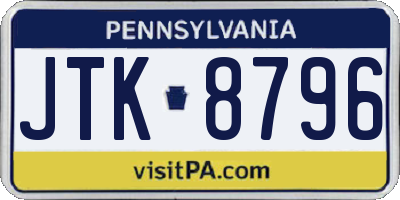 PA license plate JTK8796