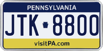 PA license plate JTK8800