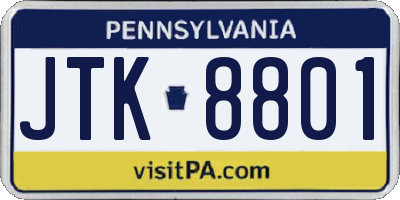 PA license plate JTK8801