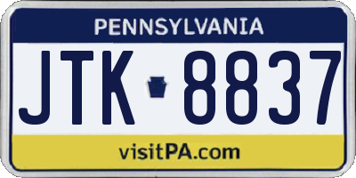 PA license plate JTK8837