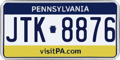 PA license plate JTK8876