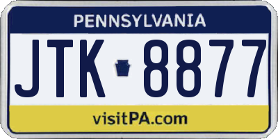 PA license plate JTK8877