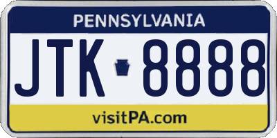 PA license plate JTK8888